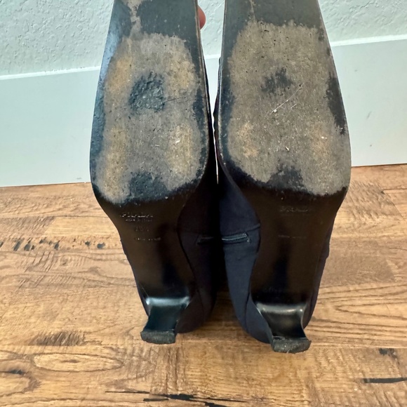 Prada Nylon Vintage Black Boots Ankle Booties Square Toe Women's Size 38 1/2 8 - Picture 10 of 11